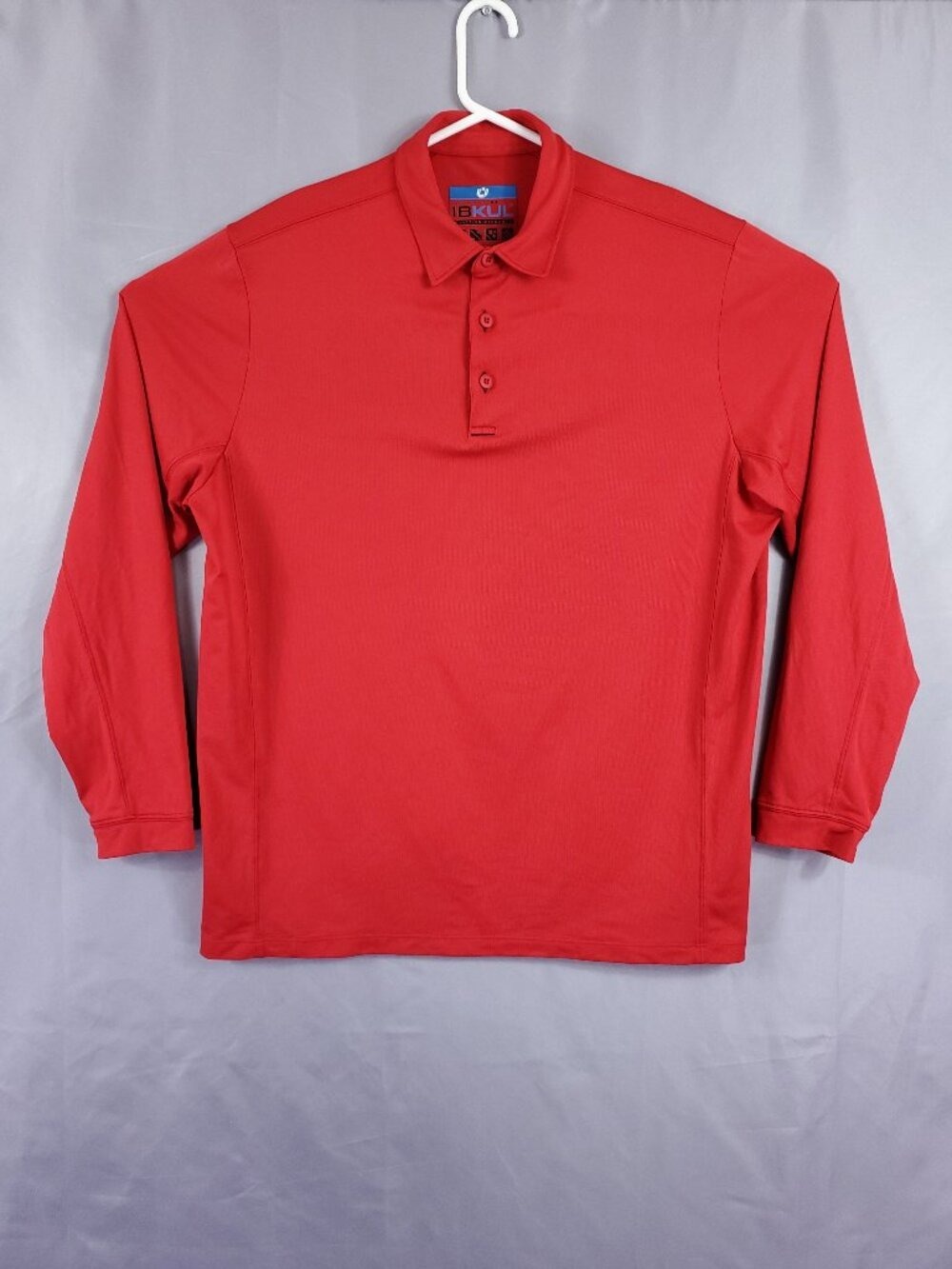 IBKUL Mens Large Red Long Sleeve Polo Shirt Icefil Cooling UPF 30 Golf Athletic